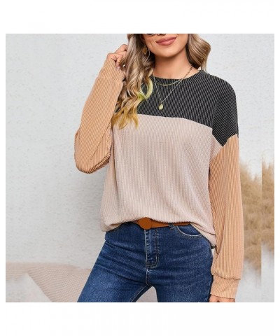 Women Corduroy Sweaters Color Block T-shirt Long Sleeves Blouse Crewneck Casual Sweatshirt Pullover Tops 010 Gray $10.00 Acti...