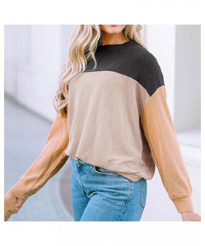 Women Corduroy Sweaters Color Block T-shirt Long Sleeves Blouse Crewneck Casual Sweatshirt Pullover Tops 010 Gray $10.00 Acti...