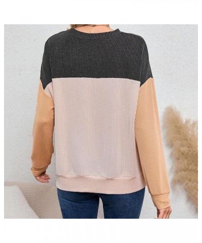 Women Corduroy Sweaters Color Block T-shirt Long Sleeves Blouse Crewneck Casual Sweatshirt Pullover Tops 010 Gray $10.00 Acti...