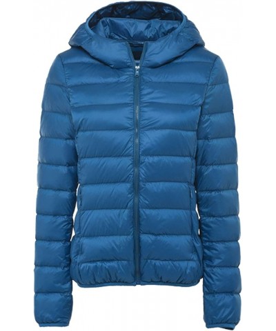 Women's Lightweight Hooded Down Jacket Water Resistance Puffer Coat Dark Blue $28.79 Jackets