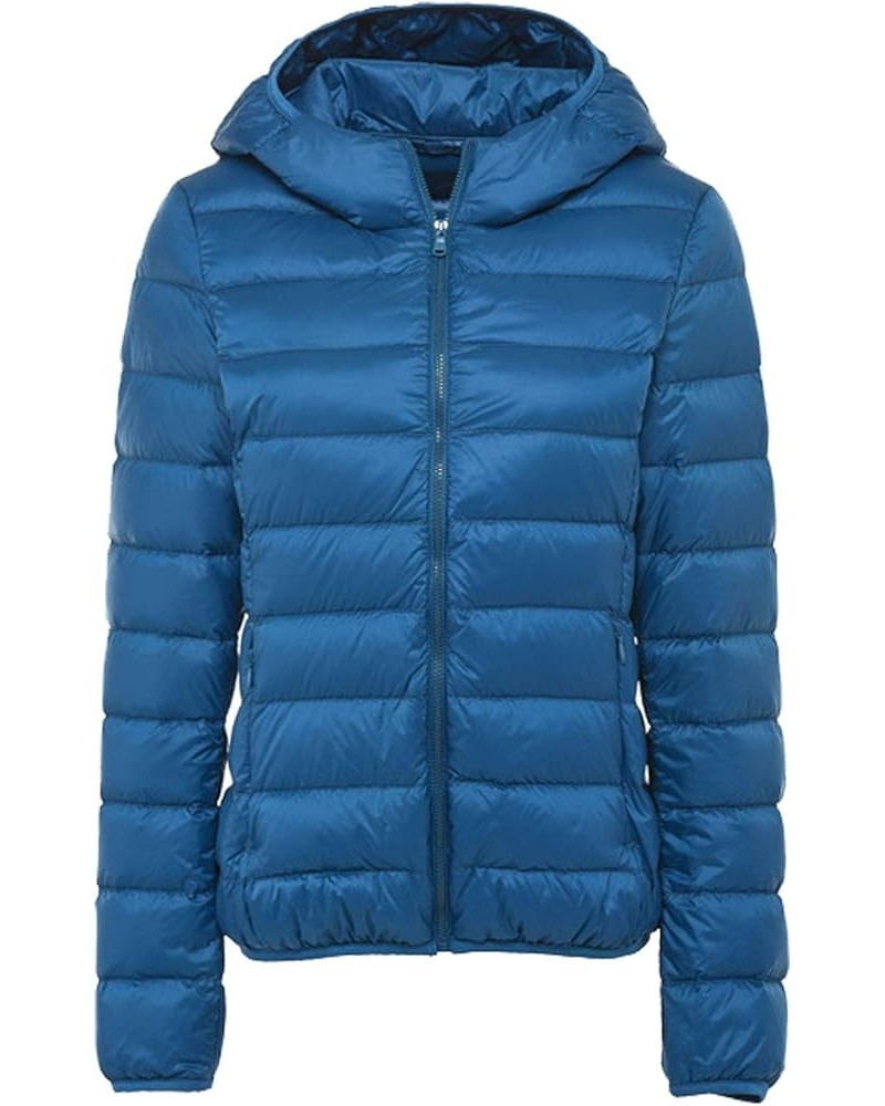 Women's Lightweight Hooded Down Jacket Water Resistance Puffer Coat Dark Blue $28.79 Jackets