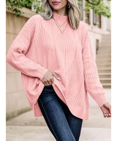 Womens Turtleneck Oversized Pullover Sweater Fall Long Sleeve Cable Knitted Sweaters Warm Side Slit Jumper Tops Pink $14.27 S...