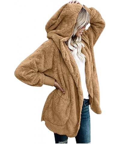 Womens Winter Coats Warm Fuzzy Fleece Jackets Sweatshirts Casual Open Front Hoodie Cardigan Outerwear with Pockets Khaki $8.3...