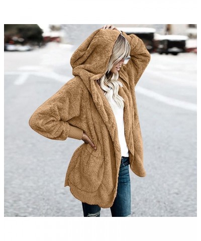 Womens Winter Coats Warm Fuzzy Fleece Jackets Sweatshirts Casual Open Front Hoodie Cardigan Outerwear with Pockets Khaki $8.3...