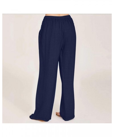 Linen Pants for Women High Waisted Wide Leg Loose Fit Palazzo Pants Casual Beach Trendy Trouses with Pockets B-dark Blue $11....