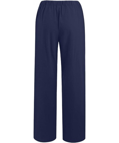 Linen Pants for Women High Waisted Wide Leg Loose Fit Palazzo Pants Casual Beach Trendy Trouses with Pockets B-dark Blue $11....