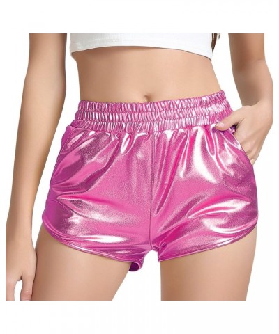 Women's Metallic Shiny Shorts Sparkly Hot Yoga Outfit Pink $10.25 Shorts