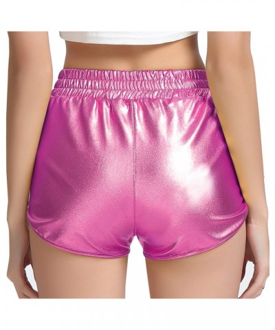 Women's Metallic Shiny Shorts Sparkly Hot Yoga Outfit Pink $10.25 Shorts