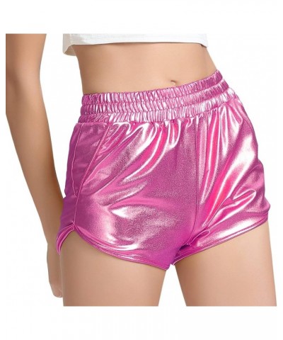 Women's Metallic Shiny Shorts Sparkly Hot Yoga Outfit Pink $10.25 Shorts