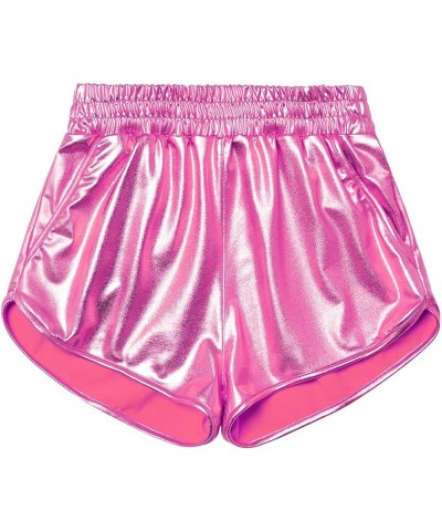 Women's Metallic Shiny Shorts Sparkly Hot Yoga Outfit Pink $10.25 Shorts