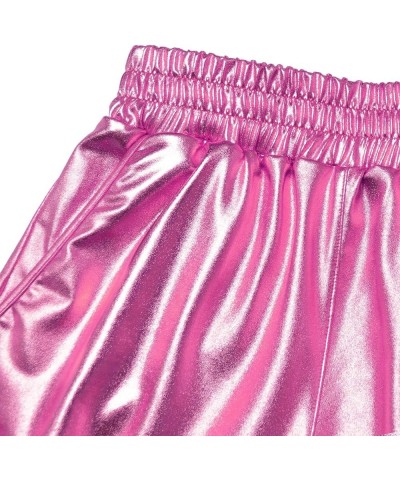 Women's Metallic Shiny Shorts Sparkly Hot Yoga Outfit Pink $10.25 Shorts