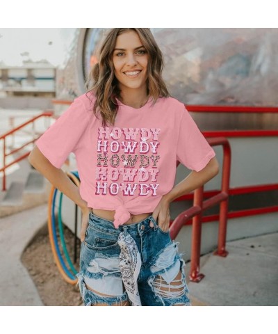 Howdy Cowgirl Shirt Women Western Southern Retro Shirt Cute Country Music Graphic Tees Summer Colorful Shirt Pink $9.02 T-Shirts