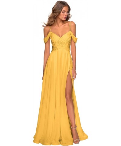 Cold Shoulder Chiffon Bridesmaid Dresses for Wedding with Pockets V Neck Long Prom Dress Formal Evening Gown Gold $24.20 Dresses