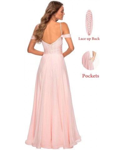 Cold Shoulder Chiffon Bridesmaid Dresses for Wedding with Pockets V Neck Long Prom Dress Formal Evening Gown Gold $24.20 Dresses