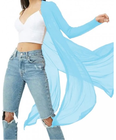 Womens Sexy Sheer Long Sleeve Cardigan See Through Mesh Cover Up Sky Blue $10.49 Swimsuits