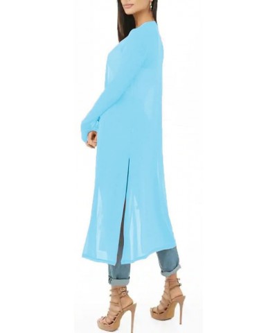 Womens Sexy Sheer Long Sleeve Cardigan See Through Mesh Cover Up Sky Blue $10.49 Swimsuits