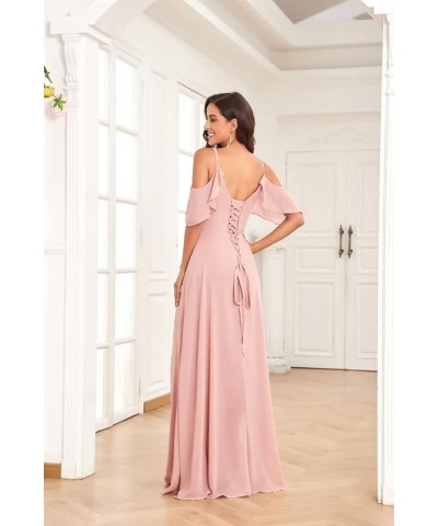 Off Shoulder Chiffon Bridesmaid Dresses for Wedding with Slit Cold Shoulder Prom Dress Pleated Wedding Party Gown Hot Pink $2...