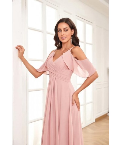 Off Shoulder Chiffon Bridesmaid Dresses for Wedding with Slit Cold Shoulder Prom Dress Pleated Wedding Party Gown Hot Pink $2...