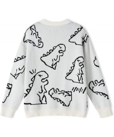 Women Cute Dinosaur Sweater Casual Crew Neck Oversized Knitted Pullover Y2K Harajuku Knitwear Open White $12.71 Sweaters