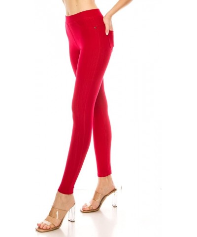 Pocket Jeggings Jeans Leggings Pants - Women Bottom Casual Comfy Slim Fit Denim Skinny Stretch Ankle - Red $12.69 Leggings