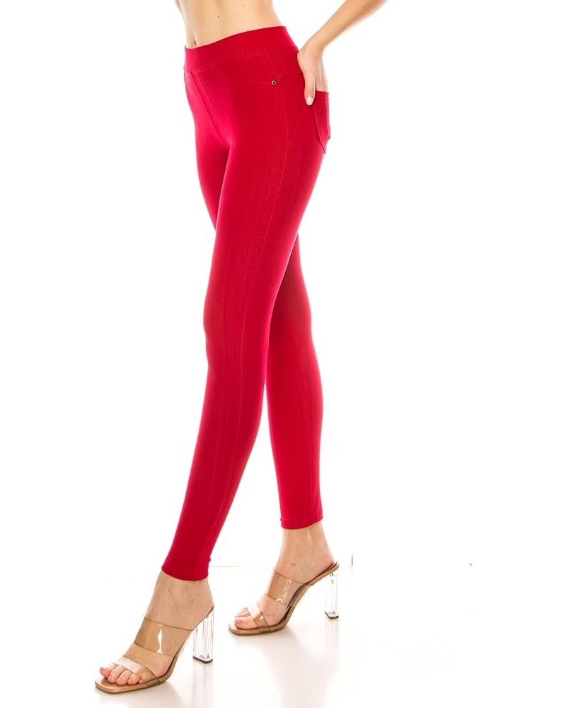 Pocket Jeggings Jeans Leggings Pants - Women Bottom Casual Comfy Slim Fit Denim Skinny Stretch Ankle - Red $12.69 Leggings