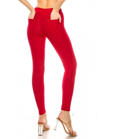 Pocket Jeggings Jeans Leggings Pants - Women Bottom Casual Comfy Slim Fit Denim Skinny Stretch Ankle - Red $12.69 Leggings