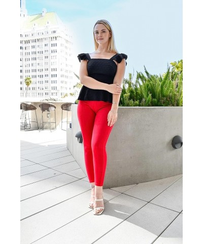 Pocket Jeggings Jeans Leggings Pants - Women Bottom Casual Comfy Slim Fit Denim Skinny Stretch Ankle - Red $12.69 Leggings