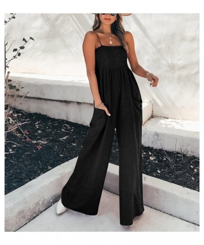 Jumpsuits for Women Dressy Sexy Holiday Wide Leg Jumpsuit Summer Straps Sleeveless Wide Leg Romper Elasticated Overalls 01-bl...