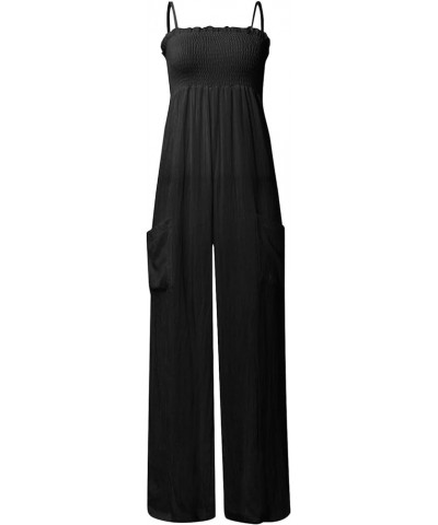 Jumpsuits for Women Dressy Sexy Holiday Wide Leg Jumpsuit Summer Straps Sleeveless Wide Leg Romper Elasticated Overalls 01-bl...