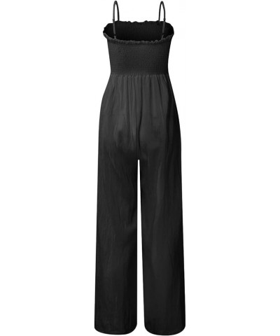 Jumpsuits for Women Dressy Sexy Holiday Wide Leg Jumpsuit Summer Straps Sleeveless Wide Leg Romper Elasticated Overalls 01-bl...