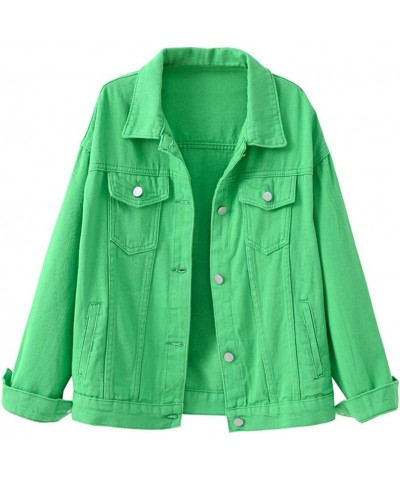 Women's Basic Button Down Denim Jean Jacket Coat Green $12.75 Jackets