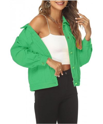 Women's Basic Button Down Denim Jean Jacket Coat Green $12.75 Jackets