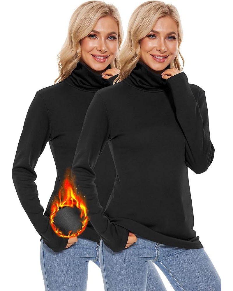 Fleece Lined Cotton Turtleneck Shirt Women Long Sleeve High Neck Thermal Shirts 1/2Packs Black*2-turtleneck $11.50 Underwear