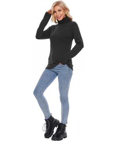 Fleece Lined Cotton Turtleneck Shirt Women Long Sleeve High Neck Thermal Shirts 1/2Packs Black*2-turtleneck $11.50 Underwear