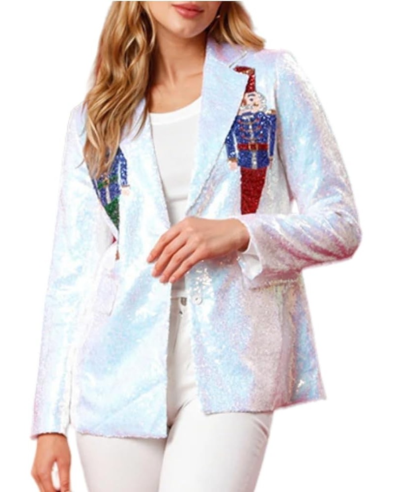 Christmas Nutcracker Sequin Blazer for Women Nutcracker Jacket Glitter Blazer Shiny Suit Jacket Holiday Dresses White $16.16 ...