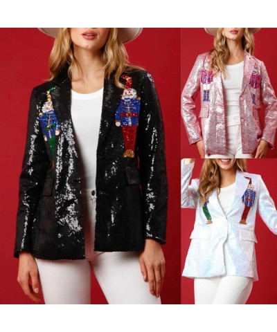 Christmas Nutcracker Sequin Blazer for Women Nutcracker Jacket Glitter Blazer Shiny Suit Jacket Holiday Dresses White $16.16 ...