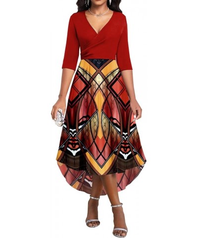 Casual Maxi Dresses for Women 2023 Wrap V Neck Short Ruffles Sleeve Long Swing A Line Dress Wine Red $14.96 Dresses