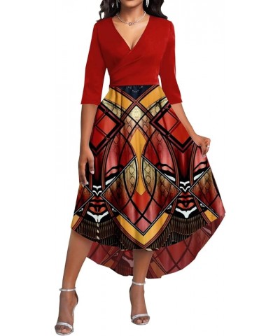 Casual Maxi Dresses for Women 2023 Wrap V Neck Short Ruffles Sleeve Long Swing A Line Dress Wine Red $14.96 Dresses