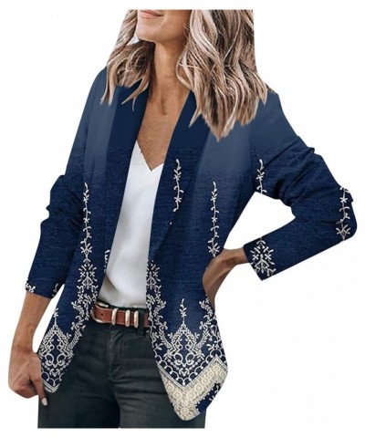 Womens Casual Blazers Printed Open Front Long Sleeve Work Office Jackets Blazer 03-dark Blue $18.72 Blazers