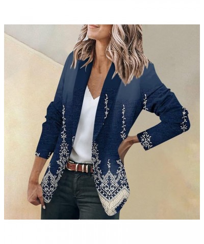 Womens Casual Blazers Printed Open Front Long Sleeve Work Office Jackets Blazer 03-dark Blue $18.72 Blazers