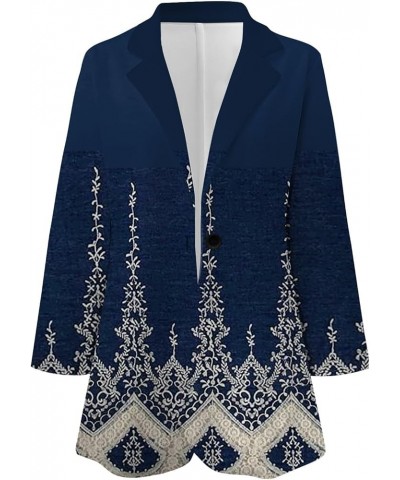 Womens Casual Blazers Printed Open Front Long Sleeve Work Office Jackets Blazer 03-dark Blue $18.72 Blazers