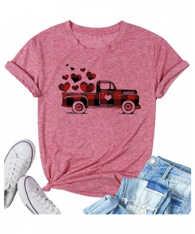 Vintage Shirt for Women Funny Buffalo Plaid Truck Graphic Printed Heart T Shirt Summer Casual Short Sleeve Red $10.79 T-Shirts