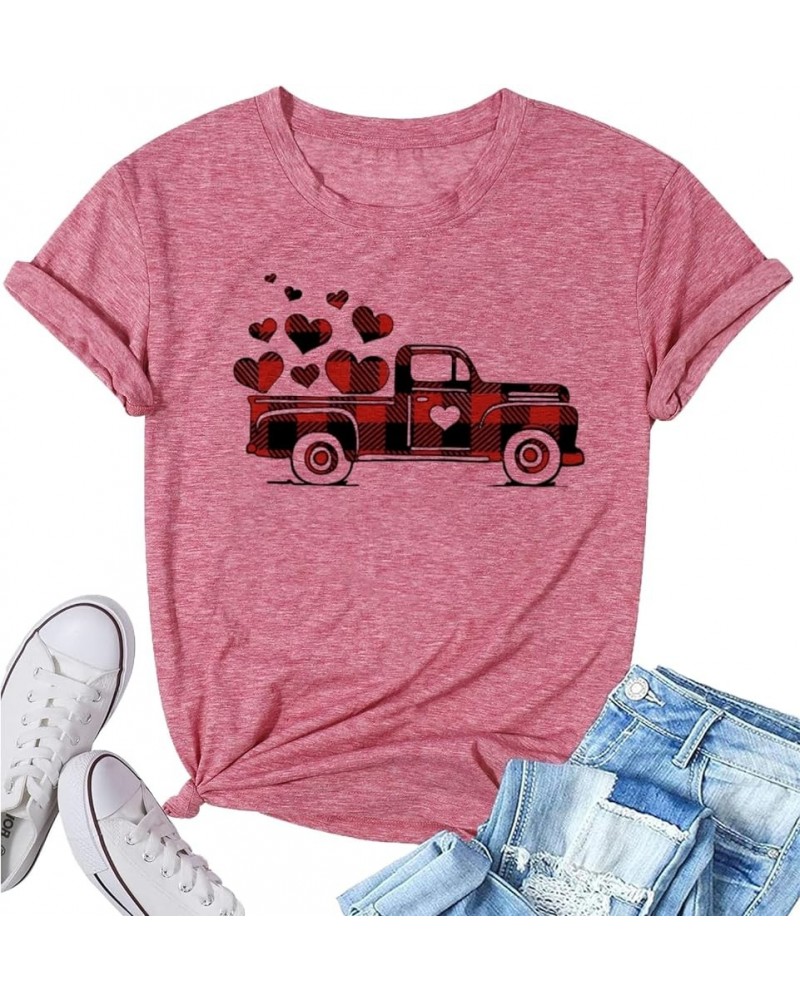 Vintage Shirt for Women Funny Buffalo Plaid Truck Graphic Printed Heart T Shirt Summer Casual Short Sleeve Red $10.79 T-Shirts