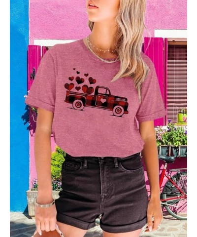 Vintage Shirt for Women Funny Buffalo Plaid Truck Graphic Printed Heart T Shirt Summer Casual Short Sleeve Red $10.79 T-Shirts