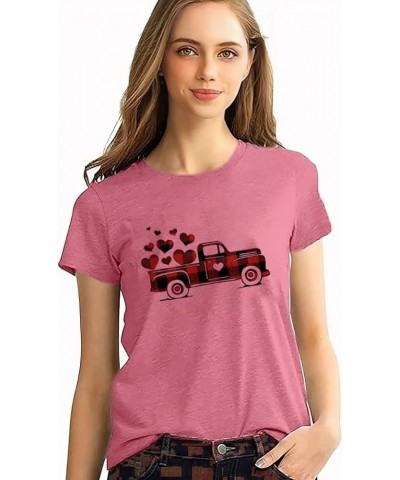 Vintage Shirt for Women Funny Buffalo Plaid Truck Graphic Printed Heart T Shirt Summer Casual Short Sleeve Red $10.79 T-Shirts