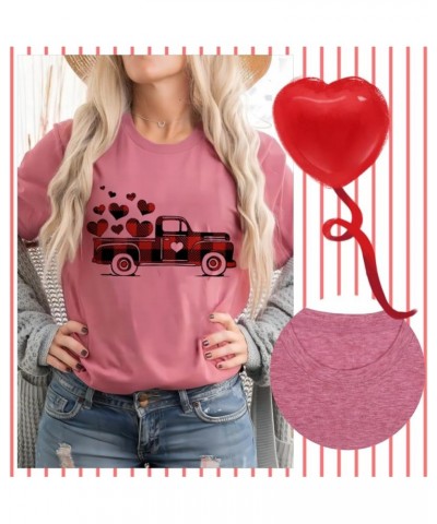 Vintage Shirt for Women Funny Buffalo Plaid Truck Graphic Printed Heart T Shirt Summer Casual Short Sleeve Red $10.79 T-Shirts