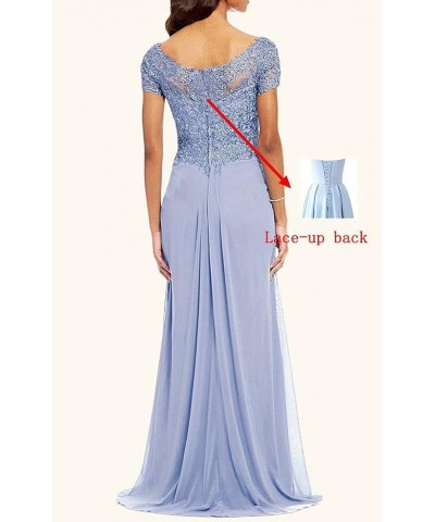 Women's V-Neck Lace Appliques Mother of The Bride Dress Beaded Chiffon Evening Gown with Sleeves YG107 Grey $39.10 Dresses