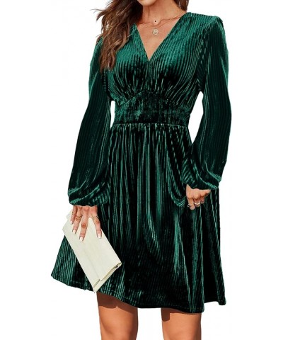 Womens Velvet Dress Sexy V-Neck Long Sleeve Stretch Mini Party Cocktail Flared Dress Green $19.68 Dresses