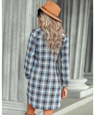 Women's Plaid Shirt Dress Long Sleeve Button Down Lapel Tie Waist Casual Gingham Dress Blue $16.19 Dresses