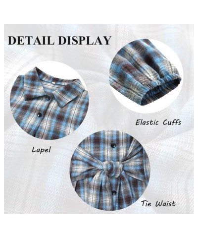 Women's Plaid Shirt Dress Long Sleeve Button Down Lapel Tie Waist Casual Gingham Dress Blue $16.19 Dresses